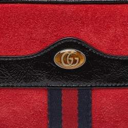 Pre Owned Gucci Red/Black Suede and Patent Leather Ophidia Belt Bag