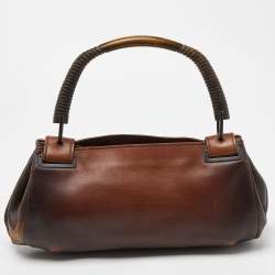 Gucci Two Tone Brown Leather Satchel