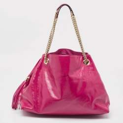 Pre Owned Gucci Magenta Patent Leather Medium Soho Chain Tote