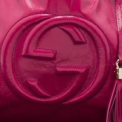 Pre Owned Gucci Magenta Patent Leather Medium Soho Chain Tote