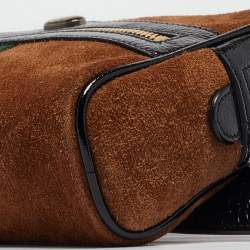 Pre Owned Gucci Black/Brown Suede and Patent Leather Ophidia Belt Bag