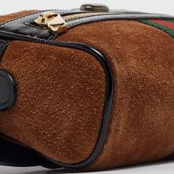 Pre Owned Gucci Black/Brown Suede and Patent Leather Ophidia Belt Bag