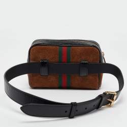 Pre Owned Gucci Black/Brown Suede and Patent Leather Ophidia Belt Bag