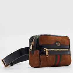 Pre Owned Gucci Black/Brown Suede and Patent Leather Ophidia Belt Bag