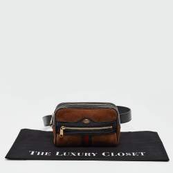 Pre Owned Gucci Black/Brown Suede and Patent Leather Ophidia Belt Bag