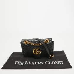 مملوكة مسبقًا Gucci Black Matelassé Leather Mini GG Marmont Shoulder Bag