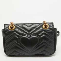 مملوكة مسبقًا Gucci Black Matelassé Leather Mini GG Marmont Shoulder Bag