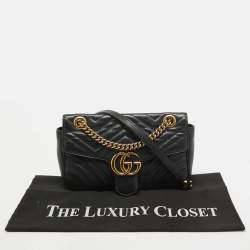 Pre Owned Gucci Black Matelassé Leather Small GG Marmont Shoulder Bag