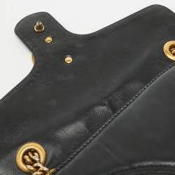 Pre Owned Gucci Black Matelassé Leather Small GG Marmont Shoulder Bag