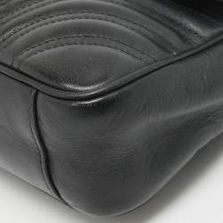 Pre Owned Gucci Black Matelassé Leather Small GG Marmont Shoulder Bag