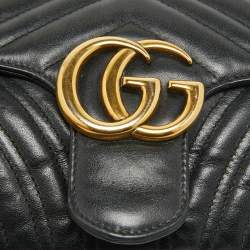 Pre Owned Gucci Black Matelassé Leather Small GG Marmont Shoulder Bag