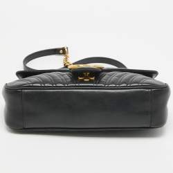 Pre Owned Gucci Black Matelassé Leather Small GG Marmont Shoulder Bag