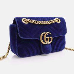 Gucci Blue Velvet Mini GG Marmont Shoulder Bag