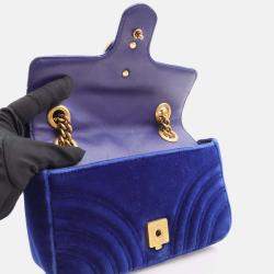 Gucci Blue Velvet Mini GG Marmont Shoulder Bag