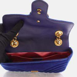 Gucci Blue Velvet Mini GG Marmont Shoulder Bag