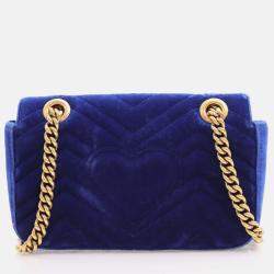 Gucci Blue Velvet Mini GG Marmont Shoulder Bag