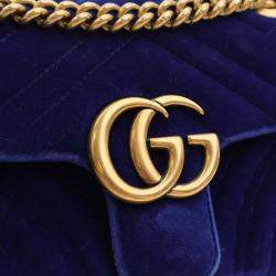 Gucci Blue Velvet Mini GG Marmont Shoulder Bag