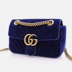 Gucci Blue Velvet Mini GG Marmont Shoulder Bag