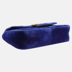 Gucci Blue Velvet Mini GG Marmont Shoulder Bag