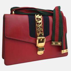 Gucci Red Leather Small Sylvie Shoulder Bag