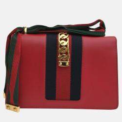 Gucci Red Leather Small Sylvie Shoulder Bag