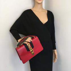 Gucci Red Leather Small Sylvie Shoulder Bag