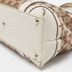 مملوكة مسبقًا Gucci Off-White/Beige Monogram Canvas and Leather Metal Buckle Shoulder Bag