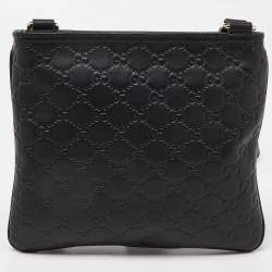 Pre Owned Gucci Black Guccissima Leather Flat Crossbody Bag
