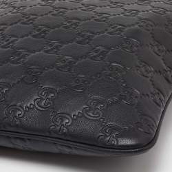 Pre Owned Gucci Black Guccissima Leather Flat Crossbody Bag