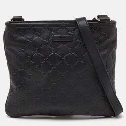 Pre Owned Gucci Black Guccissima Leather Flat Crossbody Bag