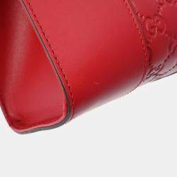 Pre Owned Gucci Red Guccissima Leather Large Signature Convertible Top Handle Tote Bag
