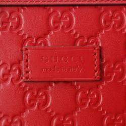 Pre Owned Gucci Red Guccissima Leather Large Signature Convertible Top Handle Tote Bag