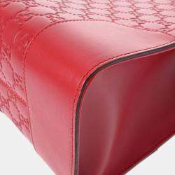 Pre Owned Gucci Red Guccissima Leather Large Signature Convertible Top Handle Tote Bag