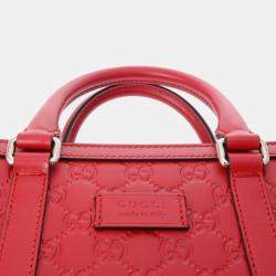 Pre Owned Gucci Red Guccissima Leather Large Signature Convertible Top Handle Tote Bag