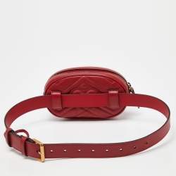 Pre Owned Gucci Red Matelassé Leather GG Marmont Belt Bag