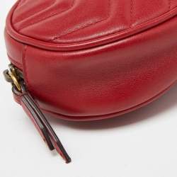 Pre Owned Gucci Red Matelassé Leather GG Marmont Belt Bag