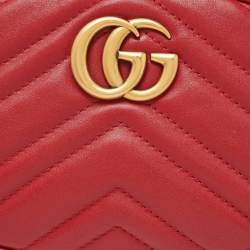 Pre Owned Gucci Red Matelassé Leather GG Marmont Belt Bag