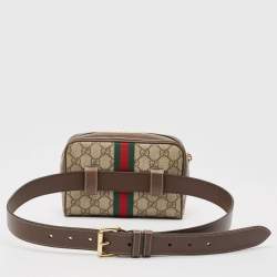 Pre Owned Gucci Brown/Beige GG Supreme Canvas and Leather Ophidia Belt Bag