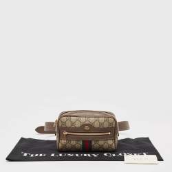 Pre Owned Gucci Brown/Beige GG Supreme Canvas and Leather Ophidia Belt Bag