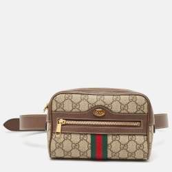 Pre Owned Gucci Brown/Beige GG Supreme Canvas and Leather Ophidia Belt Bag