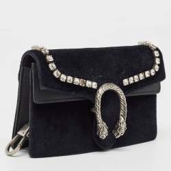 Pre Owned Gucci Black Velvet and Leather Super Mini Dionysus Chain Bag