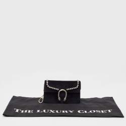 Pre Owned Gucci Black Velvet and Leather Super Mini Dionysus Chain Bag