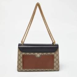 Pre Owned Gucci Beige/Black GG Supreme Canvas and Leather Medium Padlock Shoulder Bag