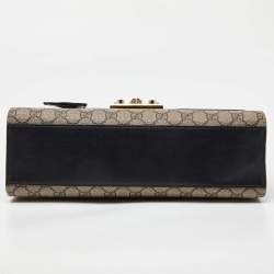 Pre Owned Gucci Beige/Black GG Supreme Canvas and Leather Medium Padlock Shoulder Bag