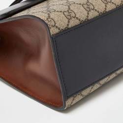 Pre Owned Gucci Beige/Black GG Supreme Canvas and Leather Medium Padlock Shoulder Bag