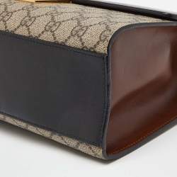 Pre Owned Gucci Beige/Black GG Supreme Canvas and Leather Medium Padlock Shoulder Bag