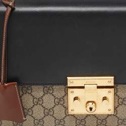 Pre Owned Gucci Beige/Black GG Supreme Canvas and Leather Medium Padlock Shoulder Bag