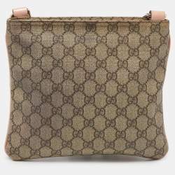 Pre Owned Gucci Beige/Pink GG Supreme Canvas and Patent Leather Crossbody Bag