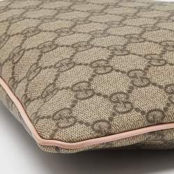 Pre Owned Gucci Beige/Pink GG Supreme Canvas and Patent Leather Crossbody Bag