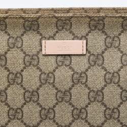 Pre Owned Gucci Beige/Pink GG Supreme Canvas and Patent Leather Crossbody Bag